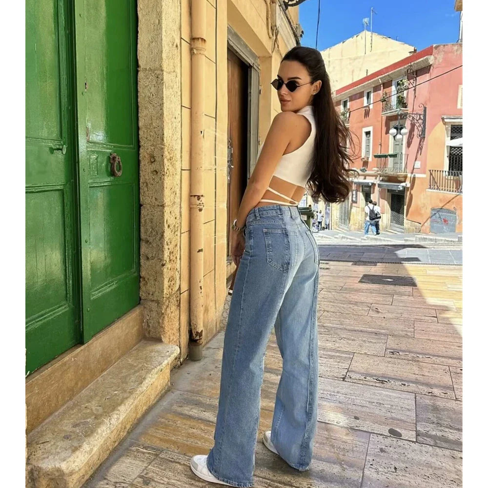 nvxiot - Women's 2024 Summer New Fashion Trendy High Street High Waist Contrast Color Splicing Straight Leg Jeans 5862/072