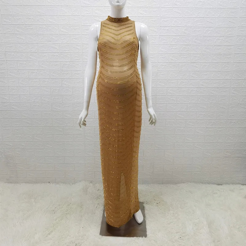 nvxiot - Maternity Halter Rhinestone Maternity Photography Dresses Crystal Stretchy Skinny Sleeveless Maternity Photo Shoot Long Dress