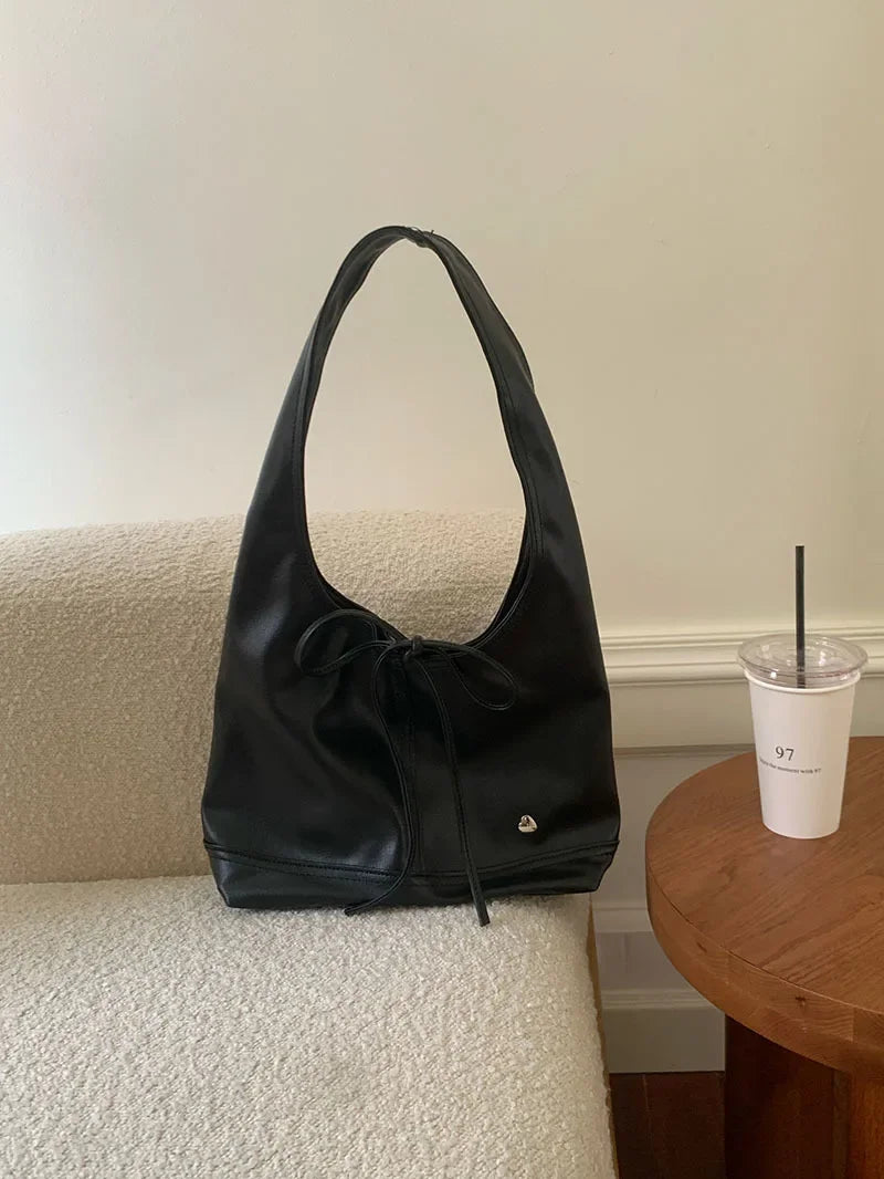 nvxiot - White Elegant Shoulder Bag for Women Korean Style Fashion Solid Color Tote Bag Pu Leather Casual Designer Ladies Handbag