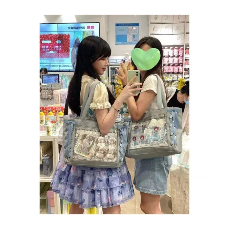 MQTIME - Sweet Lolita Pink Ita Bag Women Japanese Transparent Large Capacity Tote Bag Ladies Harajuku Kawaii Handbag Aesthetic