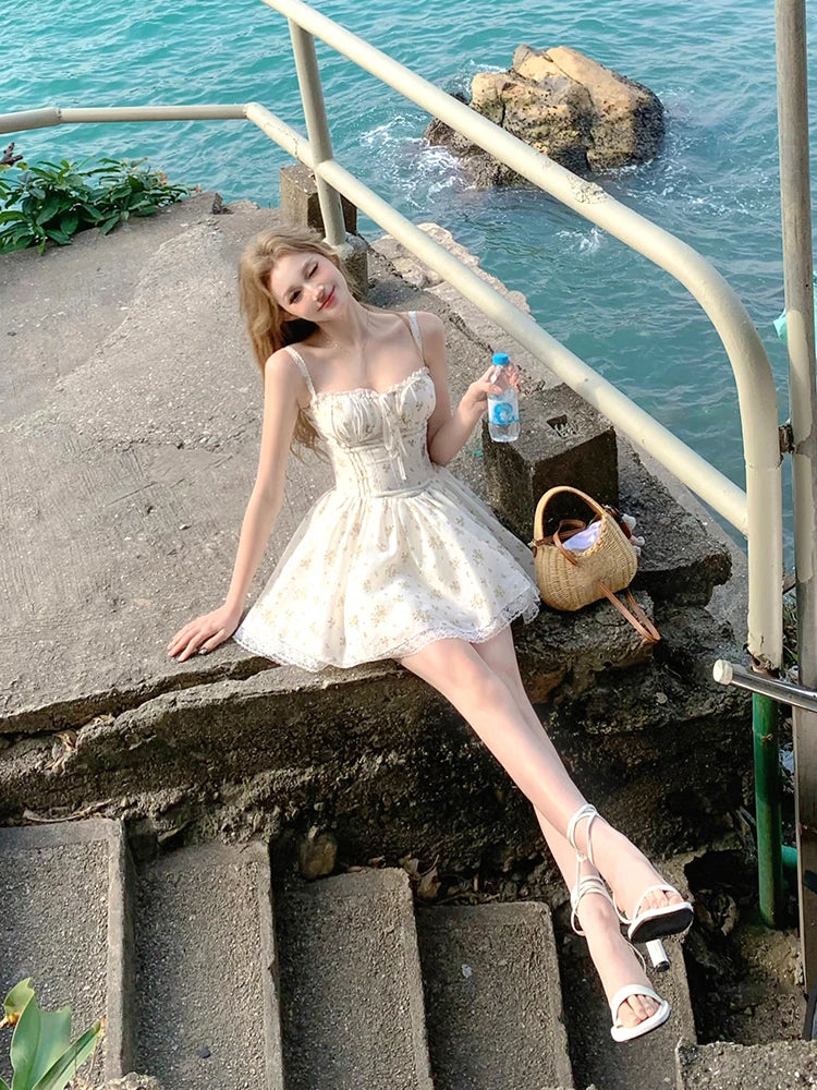 MQTIME - Elegant Floral Dress Women Casual Y2k Mini Dress Even Party Beach Style Korean Fashion Clothing Vintage Sexy Outwear