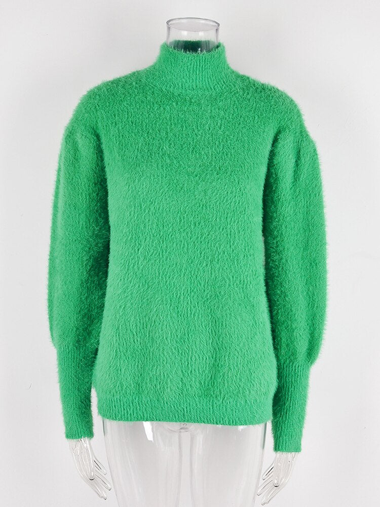 nvxiot Fluffy Warm Winter Sweater for Women Pullover Turtleneck White Pull Femme Basic Autumn Jersey Jumper Black Sweater