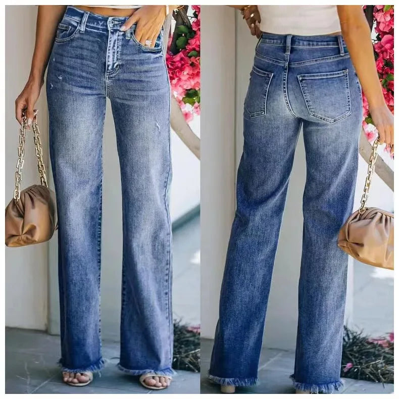 nvxiot - Temperament Fashion Autumn and Winter New Casual Trousers Bootcut Wash Jeans Women