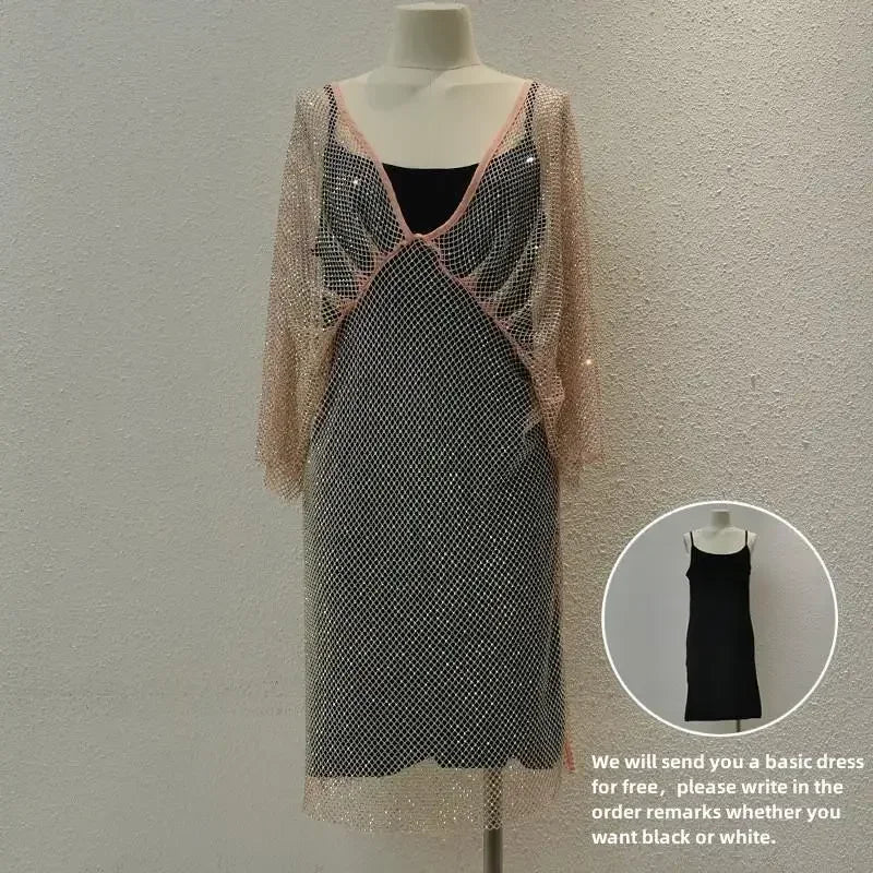 nvxiot - Sexy Mesh Maternity Photography Dress Transparent Rhinestones Baby Shower Party Summer Woman Crystal Bikini Cover-up