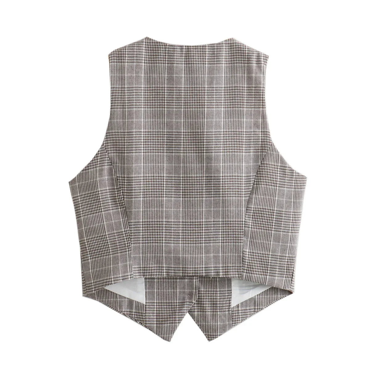 MQTIME - Summer Women Chic Plaid Casual V-Neck Sleeveless Vest Dew Shoulder Single Breasted Female Casual Pockets Short Vest Mujer