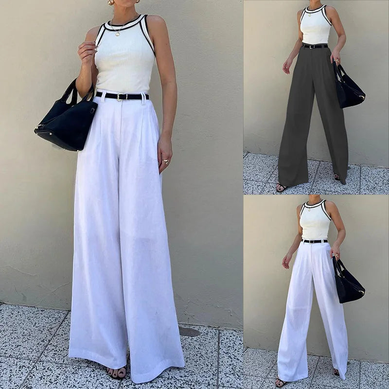 nvxiot - New Fashion Streetwear Women Pants Spring Autumn Women Elegant Solid Color Pants Female Straight Casual Wide Leg Trousers