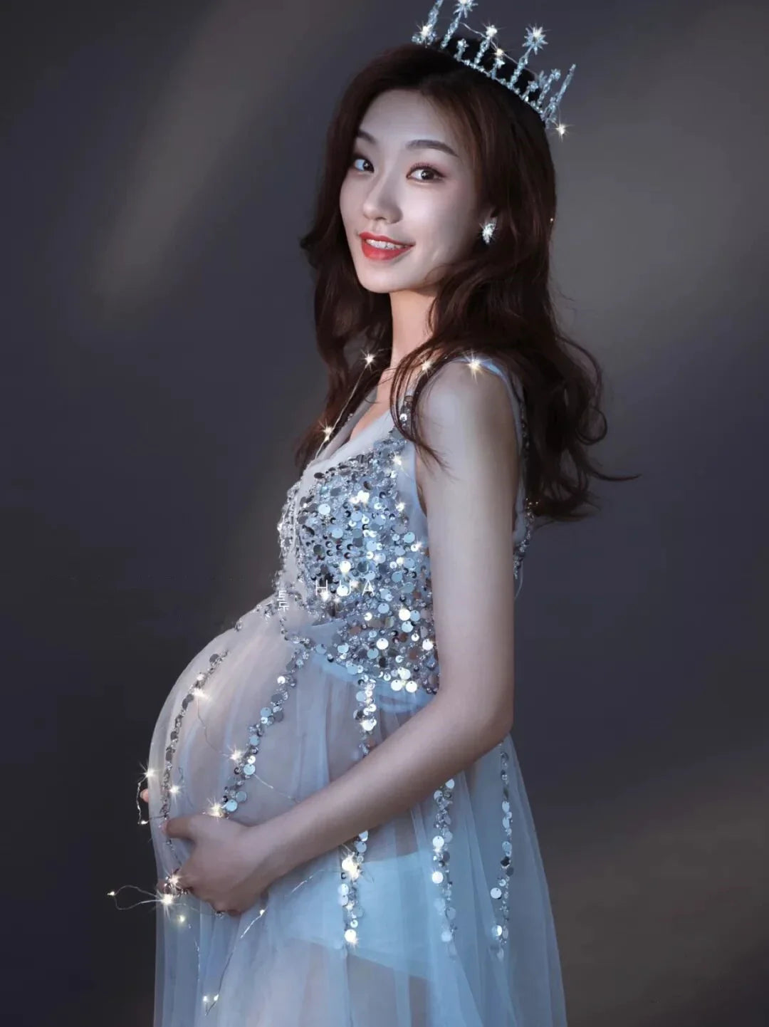 nvxiot - Maternity Tulle Dress for Photo Shoot Maternity Sequins Decorative Perspective Sexy Wedding Maternity Gown Photography Props