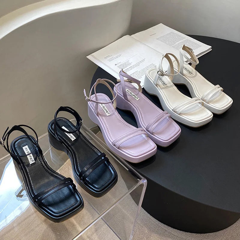 MQTIME - Summer Platform Sandals for Women Fashion High Heels Ladies Elegant Ankle Strap Sandal Shoes Female Sandalias Mujer