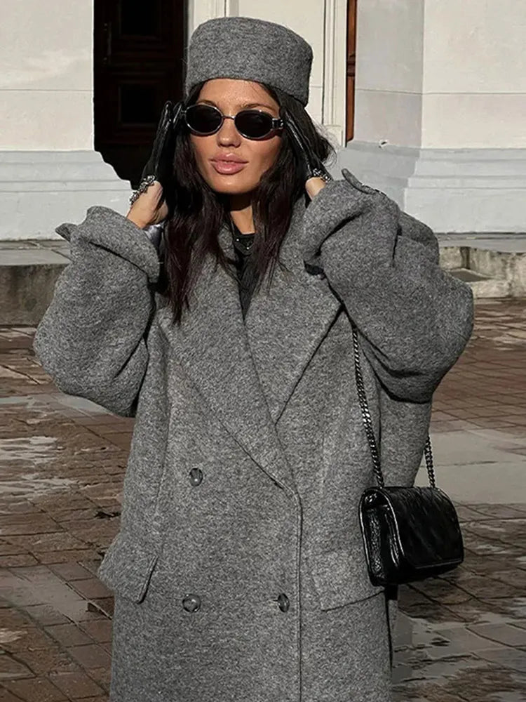 nvxiot - Solid Warm Elegant Women Coat Turn-down Collar Long Sleeve Jacket Casual Winter Autumn Long Outerwears Lady Fashion Loose Coats