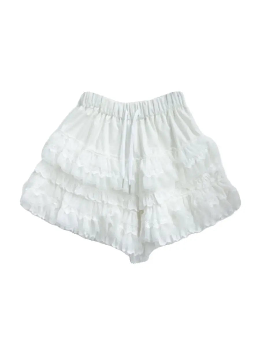 MQTIME - Korean Style Summer New Academy Style White Cake Shorts Lace Sweet Cool Girl High Waist Slimming Fluffy Short Skirts for Women
