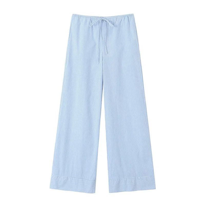 nvxiot - women's 2024 summer new loose casual pants elastic mid-waist wide-leg pants straight striped trousers 6929/410