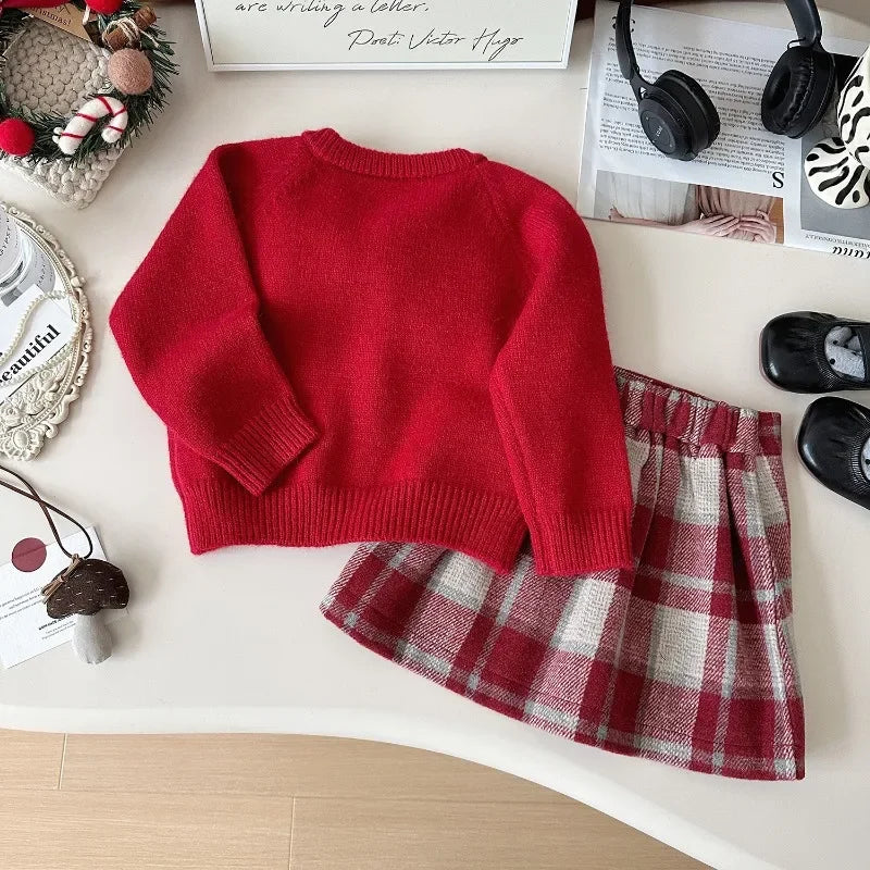 MQTIME - Girls Suits Autumn Winter Sweaters Cardigans+Skirt Fashion Baby Girl Clothes Sets Fall Princess Children Casual Clothing 2-7Yrs