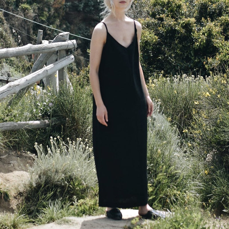 nvxiot Casual Loose Cotton Linen Women'S Dresses Summer Sexy Spaghetti Strap Sleeveless Harajuku Long Midi Party Club Dress