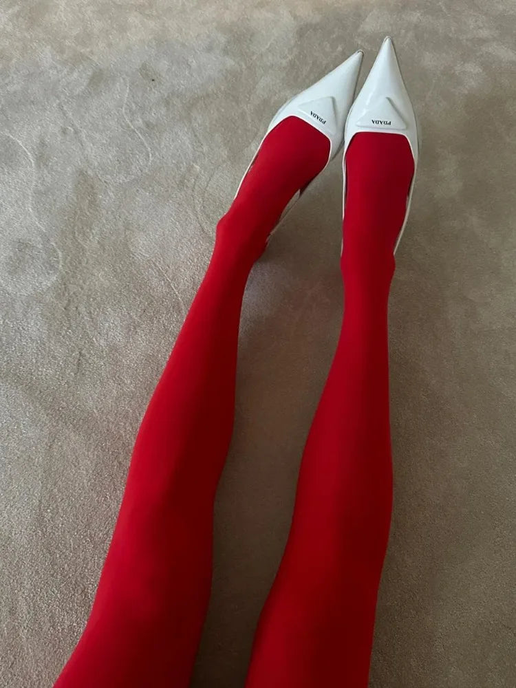 nvxiot - Fall Outfits 2024 New Tights Women Stockings Slim See-Through Lingerie Lace Leggings Winter Women's Pantyhose Red Bodys Sexy Mujer Bottom