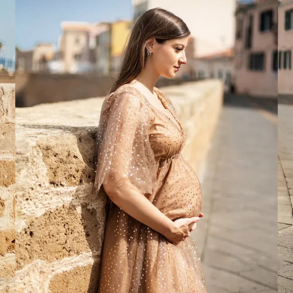 nvxiot - Sparkly Maternity Gown Photography Tulle Gown Prom Party Dresses Pregnant Woman Dresses for Baby Showers