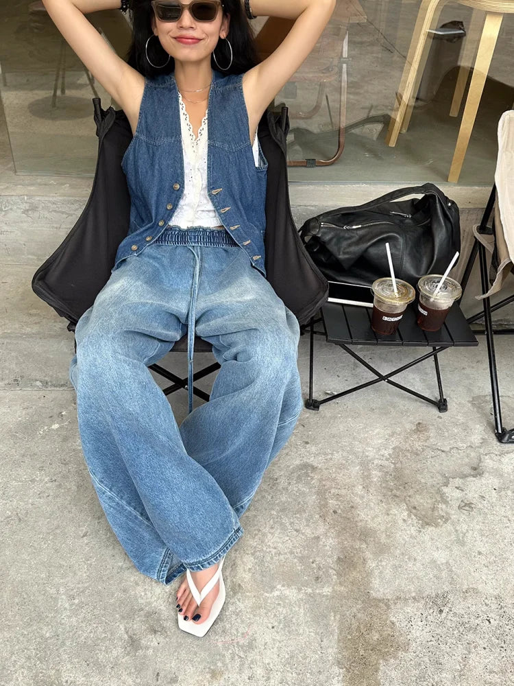 nvxiot - Washed Wide Leg Jeans For Women'S 2024 New Retro Loose Fitting And Slimming Casual Floor Long Pants