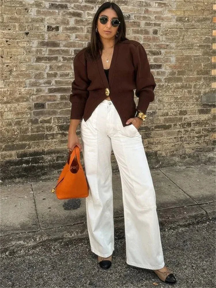 nvxiot - Knitwear V-Neck Cardigan Coat For Women Long Sleeve Fashion Autumn 2024 Elegant Cropped Outwear Knit Women's Cardigan Top