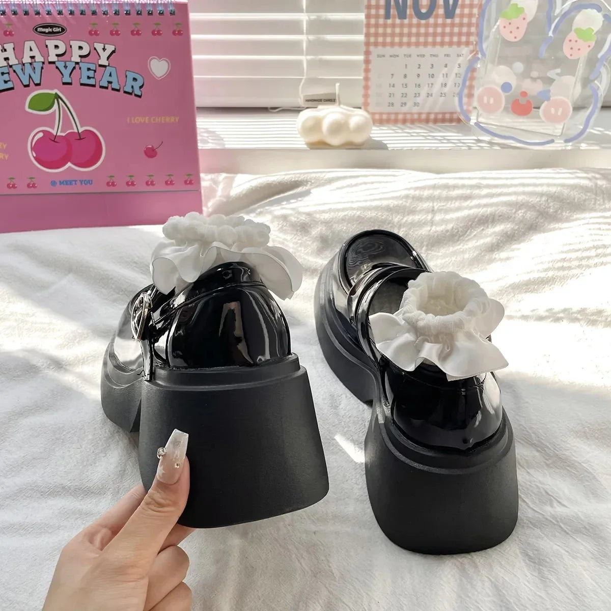 MQTIME - Women Platform Basic Mary Jane Shoes Prepppy Style Leather Heart Lolita Shoes Japanese Jk Female High Heel Shoes