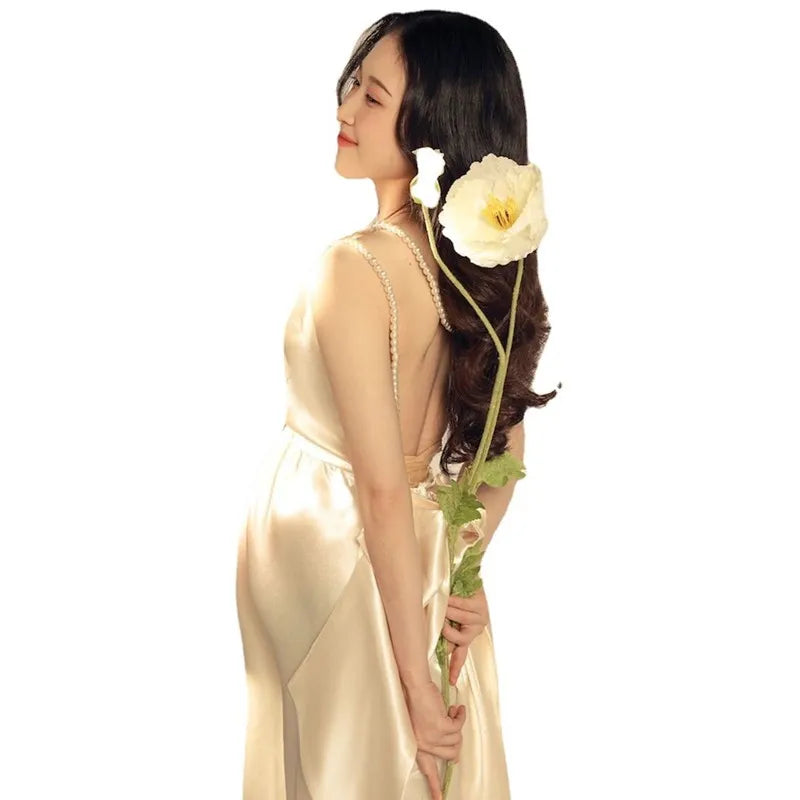 nvxiot - Pregnant Women Photography Dress White Suspender Backless Dress For Maternity Elegant Pregnancy Dress Shoot Studio Clothes New