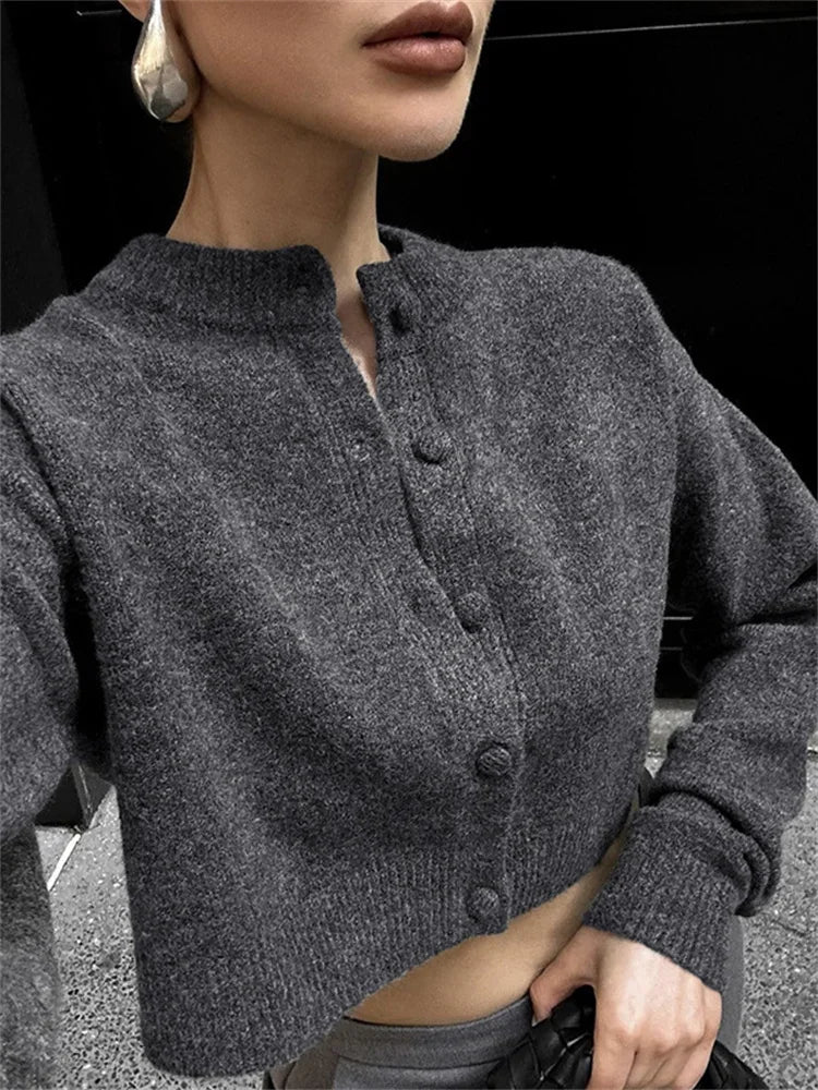 nvxiot - Knit Cardigan Sweater Female Long Sleeve Cropped Solid Top Streetwear Casual Patchwork Commute Top Women Knitwear Cardigan