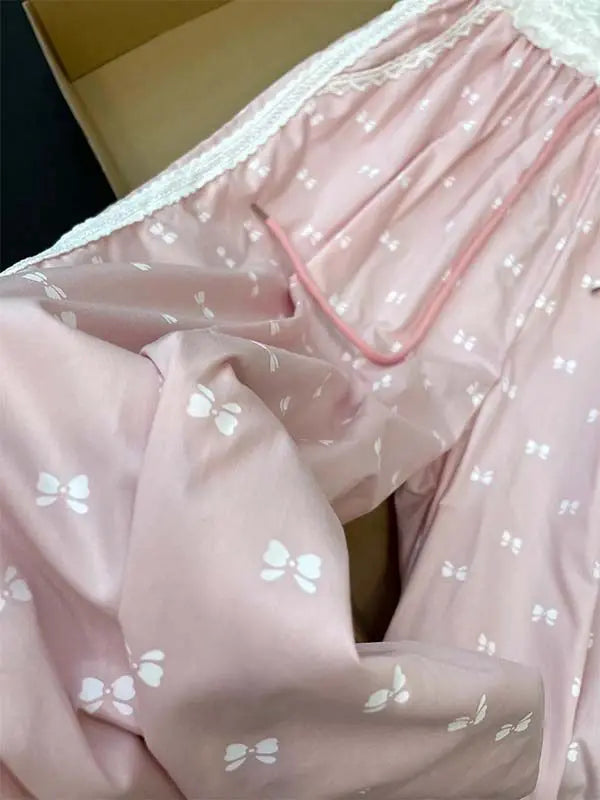 MQTIME - Summer Thin Pants White Lace Drawstring Elastic Waistband Bow Print Jogger Pant Women 2024 tracksuit korean woman clothing y2k