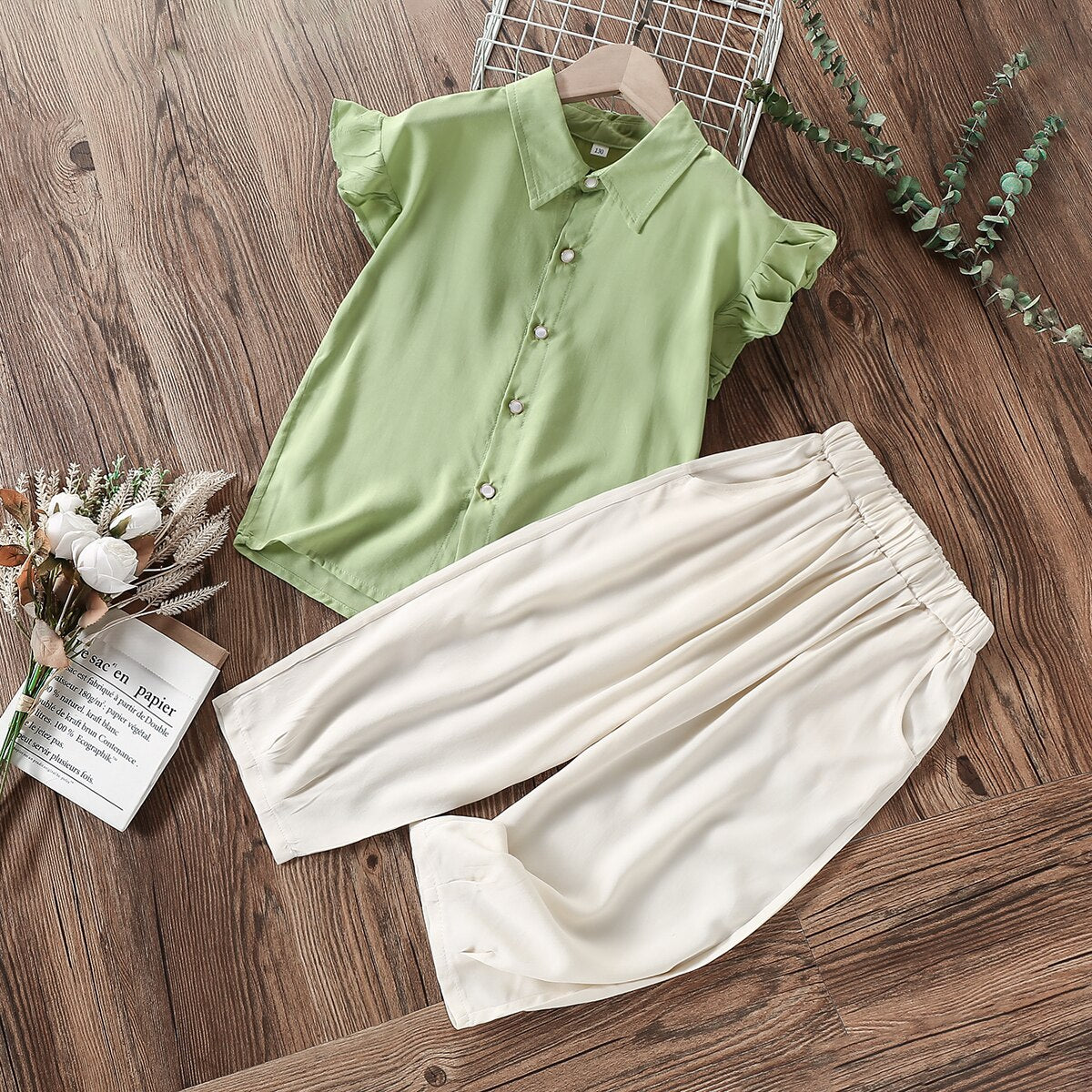 nvxiot Kids Clothes Summer Sets for Girls Suits Baby Chiffon Shirts & Pants Teenager School Outfits Children Costumes 4 6 8 10 12 Years