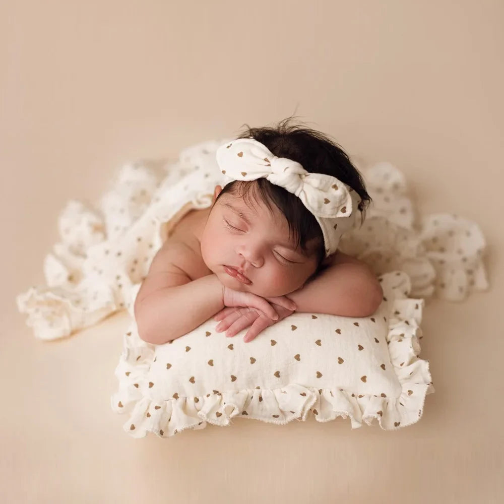 nvxiot - Newborn Props For Photography Soft Skin Friendly Double-Layer Cotton Blanket/Lace Pillow/Headband Photography Accessories