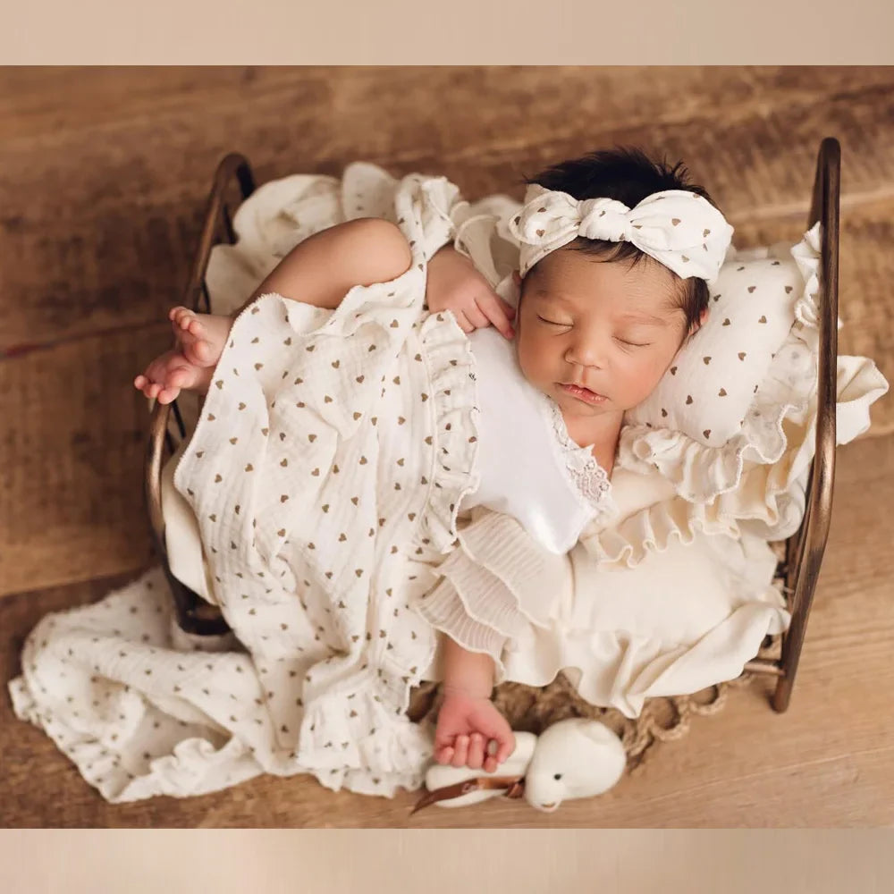 nvxiot - Newborn Props For Photography Soft Skin Friendly Double-Layer Cotton Blanket/Lace Pillow/Headband Photography Accessories