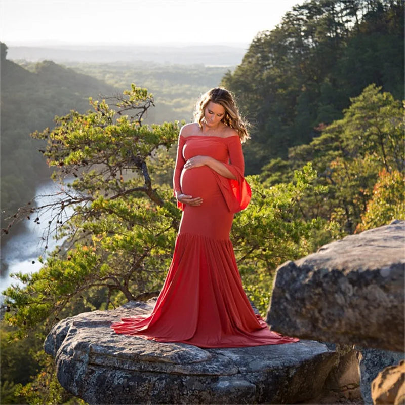 nvxiot - Stylish Maternity Dress Clothes Baby Shower Photoshoot Party Pregnant trailed Dress For Women