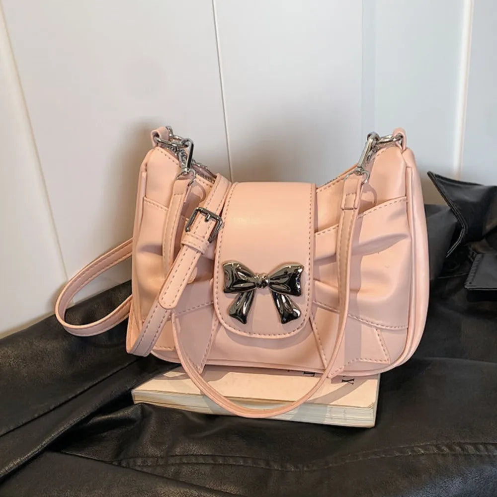 nvxiot - Sweet Cool Bow Y2k Bags Purses Women Hot Girls Leather Chic Handbag Messenger Bag Ladies Harajuku Square Bag Bolso Mujer