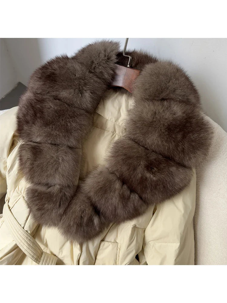 MQTIME - 2024 Autumn Winter Women 90% White Duck Down Jacket Fox Fur Coat Parkas Feather Short Puffer Coat