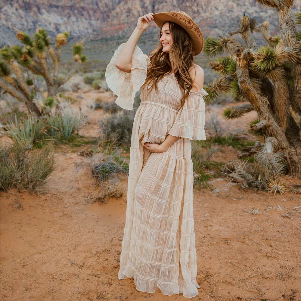 nvxiot - Bohemian Photo Shooting Pregnancy Dress Rose Theme In The Wilderness Pleated Chiffon Maternity Dress Clothes For Pregnant Women