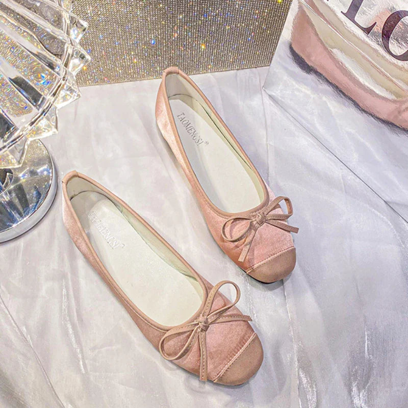 nvxiot - French Sheepskin Square Head Single Shoes Women Soft Bottom Ballet Shallow Mouth Bow Flat Plus Size 34-43 Casual Lolita Shoes