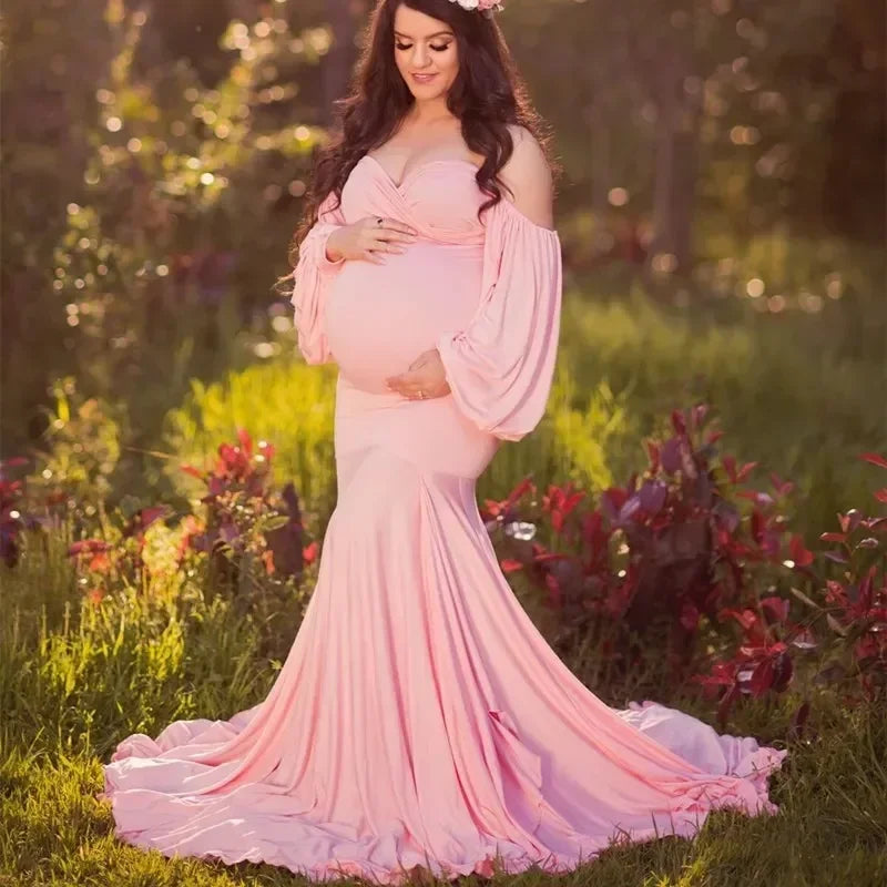 nvxiot - Mermaid Maternity Dresses for Photo Shoot Pregnant Women Pregnancy Dress Photography Sexy Off Shoulder Maxi Maternity Gown