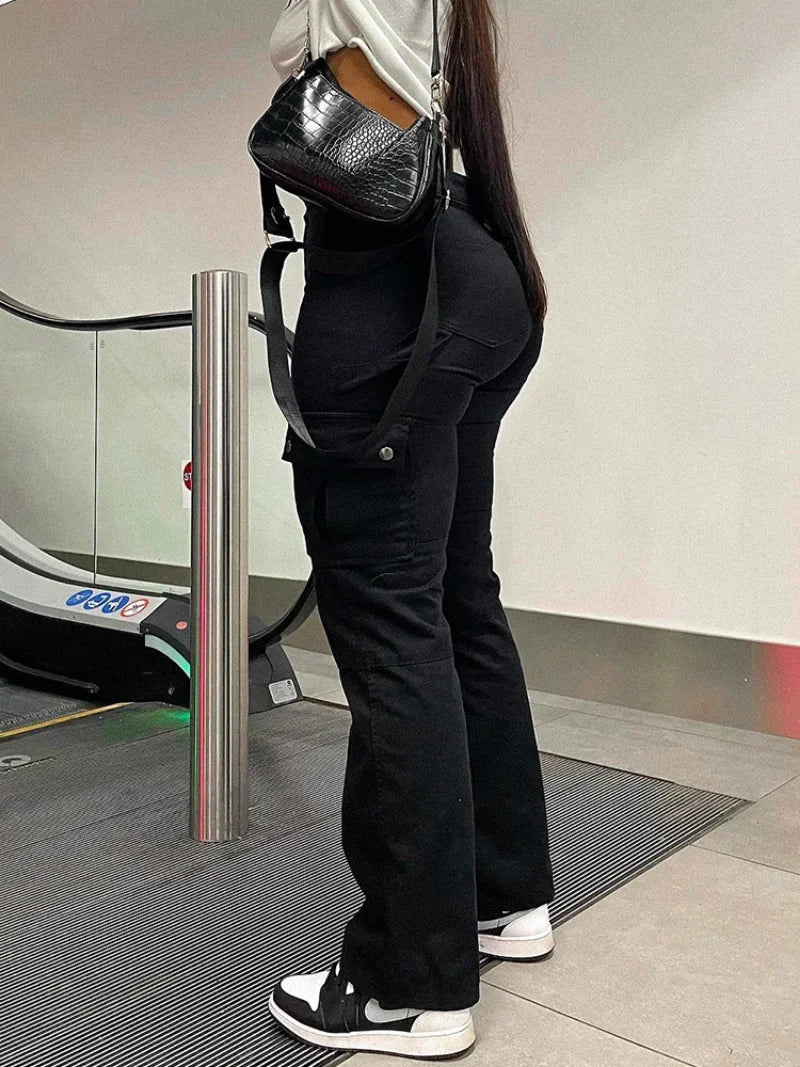 nvxiot - Straight Leg Cargo Pants Women High Waist Casual Pants Slim Vintage Y2k Streetwear Stretch Wide Leg Trousers Fashion Jeans