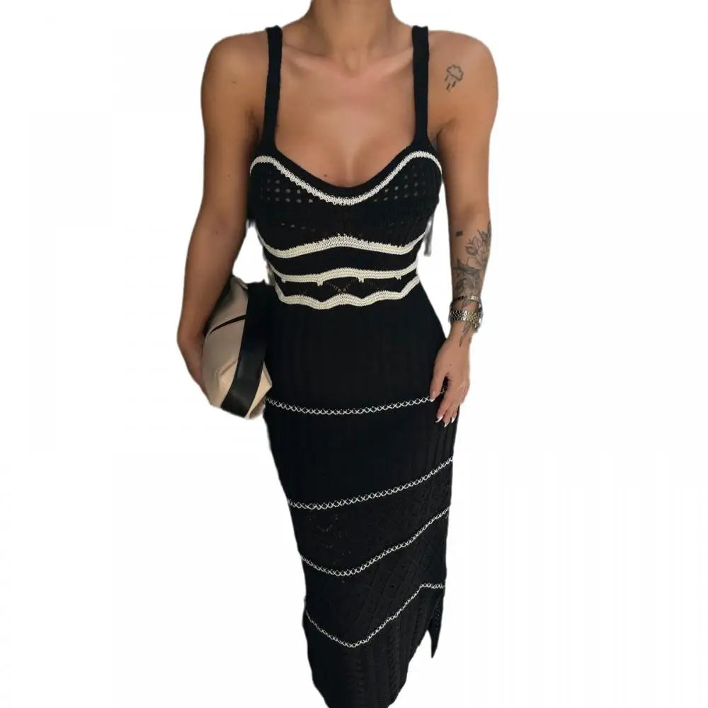 nvxiot - Women's Halter Dress Spring Summer Female Design Sense Slimming Bag Hip Slimming Medium Long Split Fishtail Robes Female