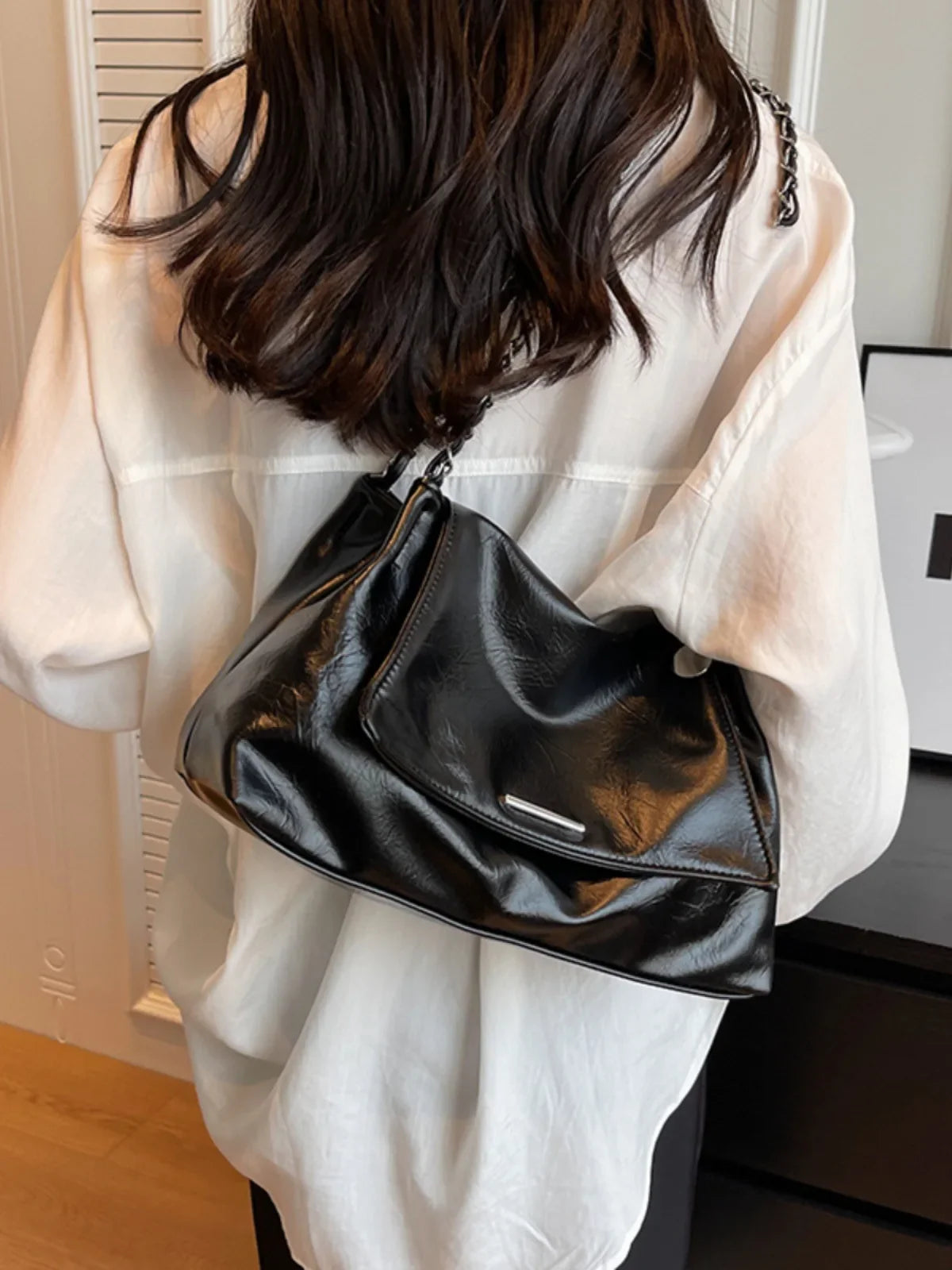 nvxiot - Fashion Black White Pu Shoulder Bag Simple Soft Big Capacity Handbags for Women 2024 New Trendy Shopping Underarm Shoulder Bag