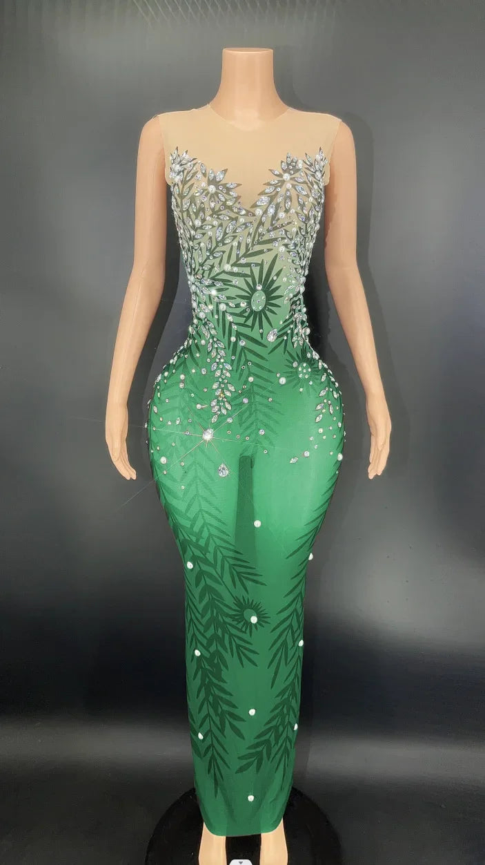 MQTIME - Elegant Stretchy Mesh Printed Red Evening Dress For Party Banquet Embellished Maternity Dresses for Pregnancy Photoshoot