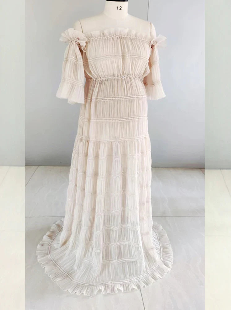 nvxiot - Bohemian Photo Shooting Pregnancy Dress Rose Theme In The Wilderness Pleated Chiffon Maternity Dress Clothes For Pregnant Women