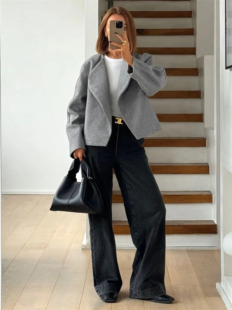 nvxiot - Casual Lapel Cardigan Top Women's Long Sleeve Fashion Patchwork Elegant Loose Solid jackets Female Autumn Outwear Cardigan