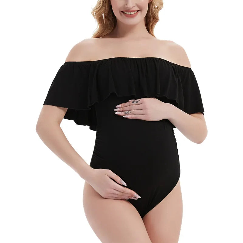 nvxiot - Maternity Photography Bodysuit Off Shoulder Ruffles Summer Pregnancy Pictures Photo Shoot Props Women Clothes