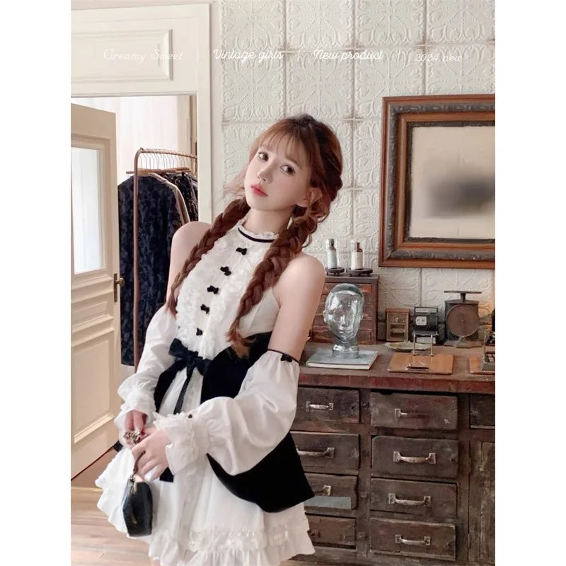 MQTIME - 2024 New Lolita Kawaii Princess Lace Dress Woman Chic Japanese Style Sweet Y2k Mini Dress Design Elegant Short Party Dress