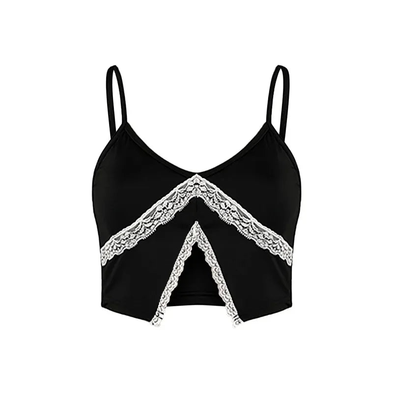 MQTIME - 2024 New Sexy Lace Y2k Camis Cute Tops Summer Bare Midriff Crop Top Women V-Neck Backless Ladies Camisole Haut Femme YF01