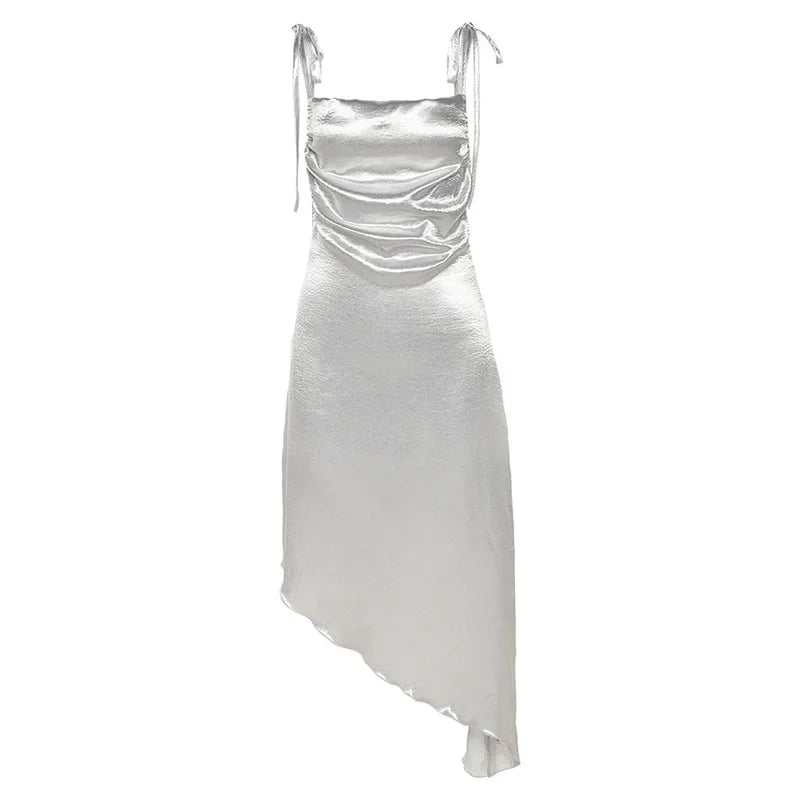 nvxiot - Summer Fashion Women's New Solid Color Sexy Self-cultivation Halter Square Sling Irregular Dress Neck Bag Arm Hollow Strap