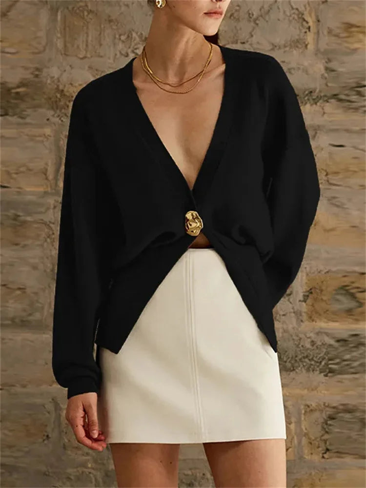 nvxiot - Knitwear V-Neck Cardigan Coat For Women Long Sleeve Fashion Autumn 2024 Elegant Cropped Outwear Knit Women's Cardigan Top