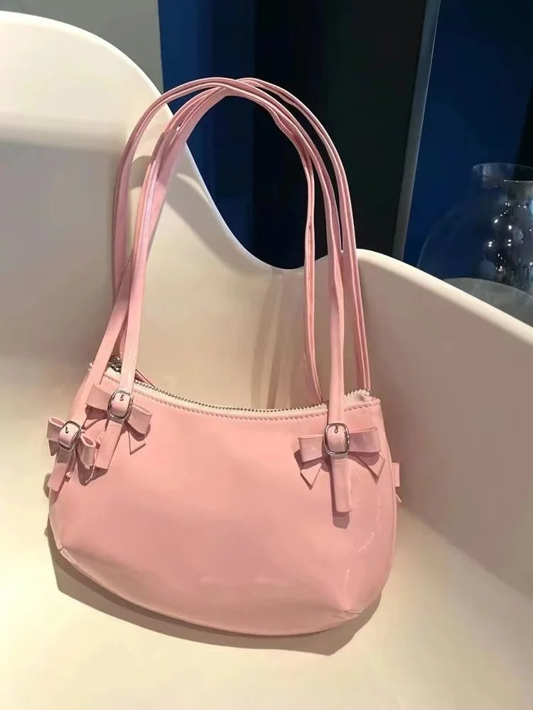 nvxiot - Sweet Cute Pink Handbag Women New Harajuku Bow Chic Y2k Bags Purse Ladies Fairycore Aesthetic Underarm Bag Bolso Mujer