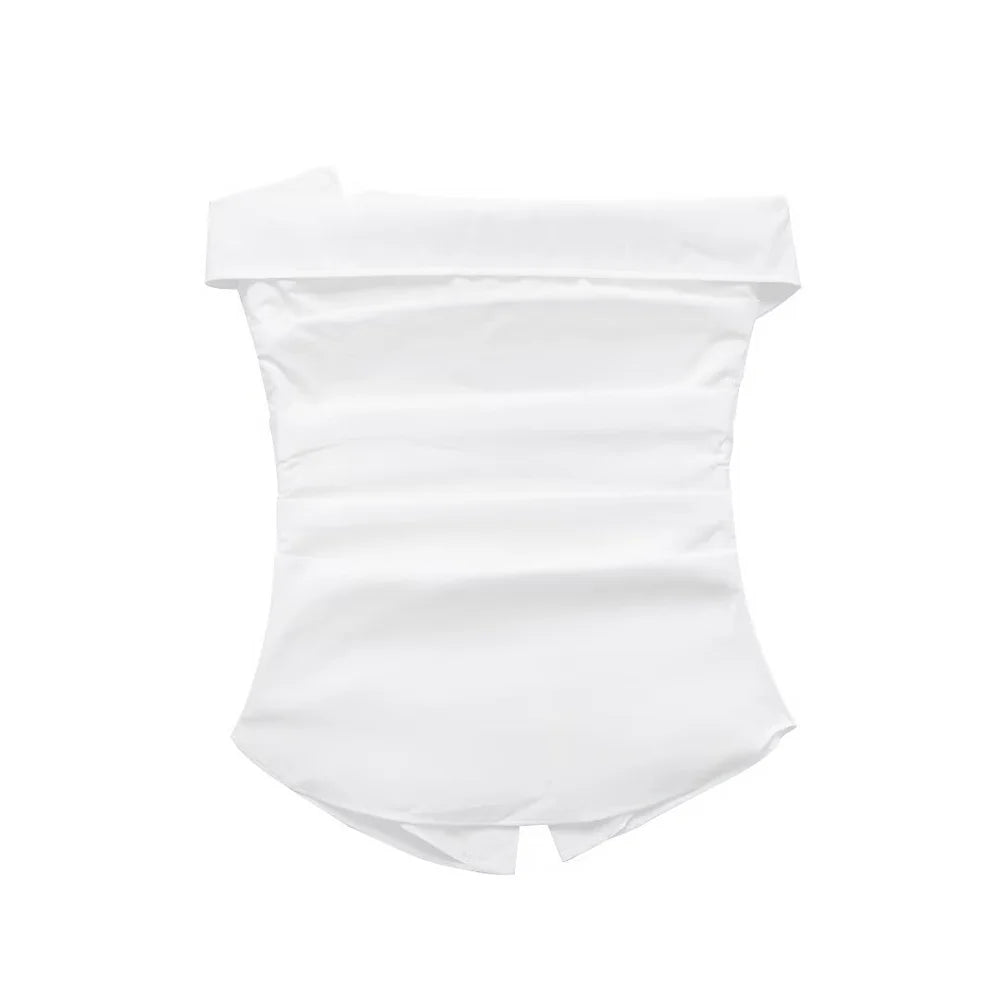 MQTIME - Summer 2024 European and American Style Women's New Style Fashionable and Versatile Slim Asymmetric Button Striped Tube Top