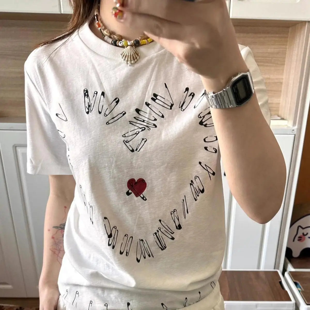 MQTIME - Loose Top Short Sleeve T-Shirt Cartoon Graphic Print TShirt harajuku fairycore 2000s y2k grunge korean clothing white cotton tee