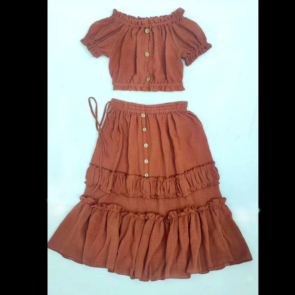 MQTIME - 9-13 Year Old Girl Linen Cotton Two-Piece set Bohemian Dress For Parent-Child Wear Photo Shoot Photography Dress For Girl