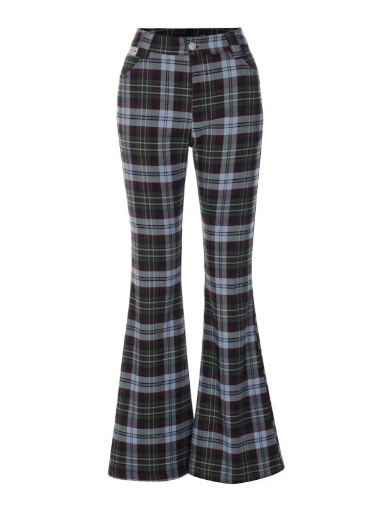 nvxiot - Y2k Flare Pants Women Gyaru Plaid Print Slim Fit Casual Straight Leg Pants Summer Clothes for Women Fashion Trousers